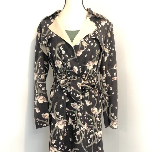 ANTHRO Solitaire Floral Vegan Suede Trench Coat - Picture 4 of 12